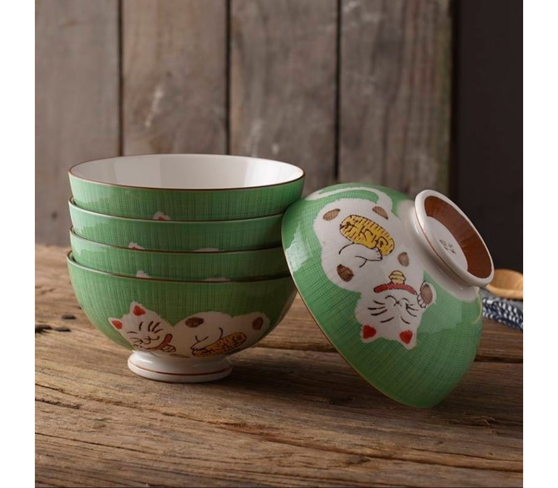 Japanese Tableware Lucky Cat Bowl Small Green 12.5 cm