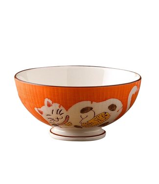 Fine Asianliving Japanese Tableware Lucky Cat Bowl Small Orange 12.5cm