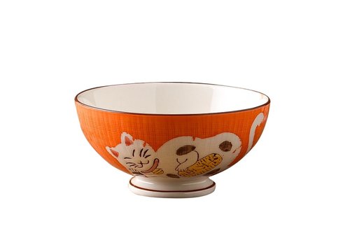 Fine Asianliving Japanese Tableware Lucky Cat Bowl Small Orange 12.5cm