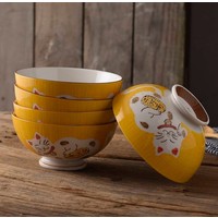 Japanese Tableware Lucky Cat Rice Bowl Yellow 11cm
