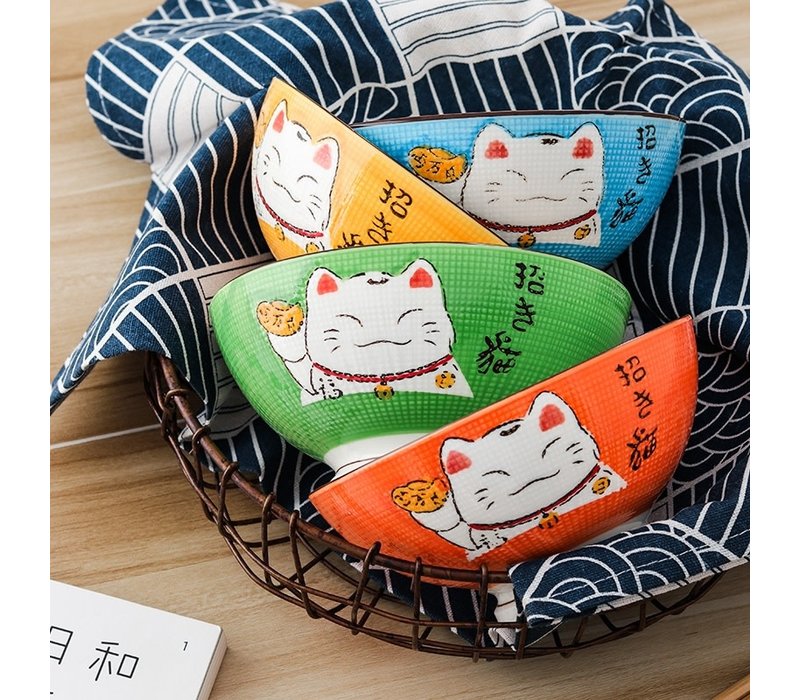 Japans Servies Lucky Cat Rijstkom Geel 11cm