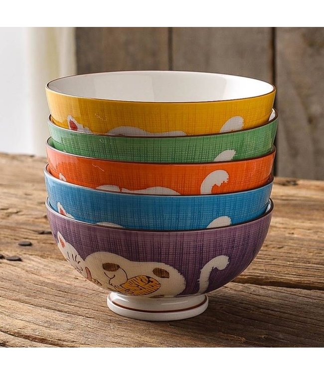 Japanese Tableware Lucky Cat Bowl Medium Yellow 15cm