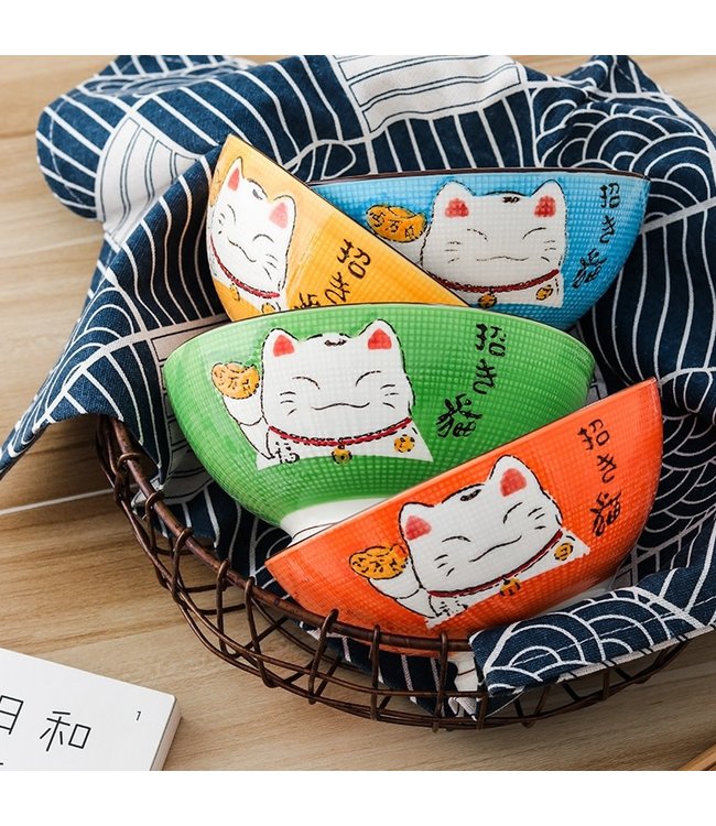 Japans Servies Lucky Cat Kom Geel 15cm