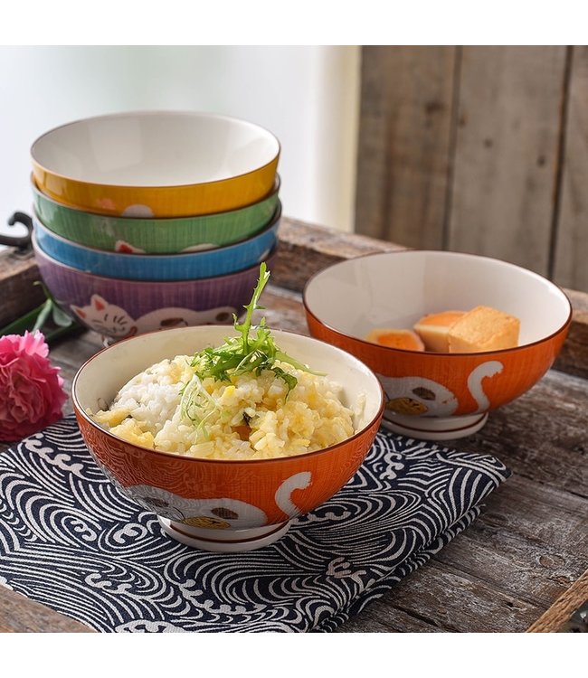 Japans Servies Lucky Cat Kom Paars 15cm