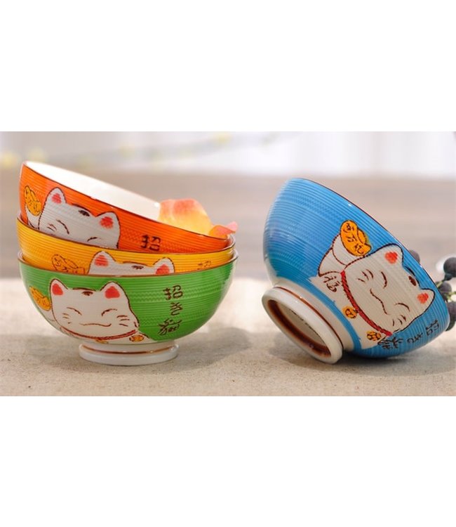 Japans Servies Lucky Cat Kom Geel 15cm