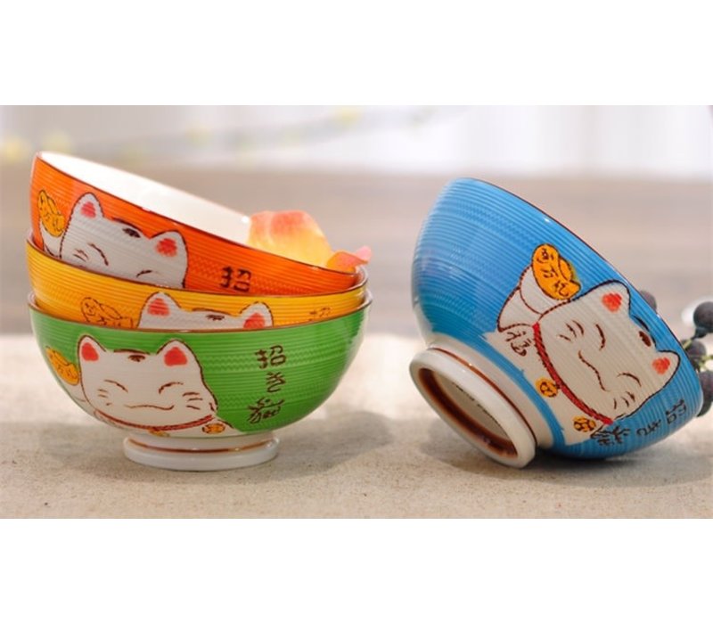 Japanese Tableware Lucky Cat Bowl Medium Yellow 15cm
