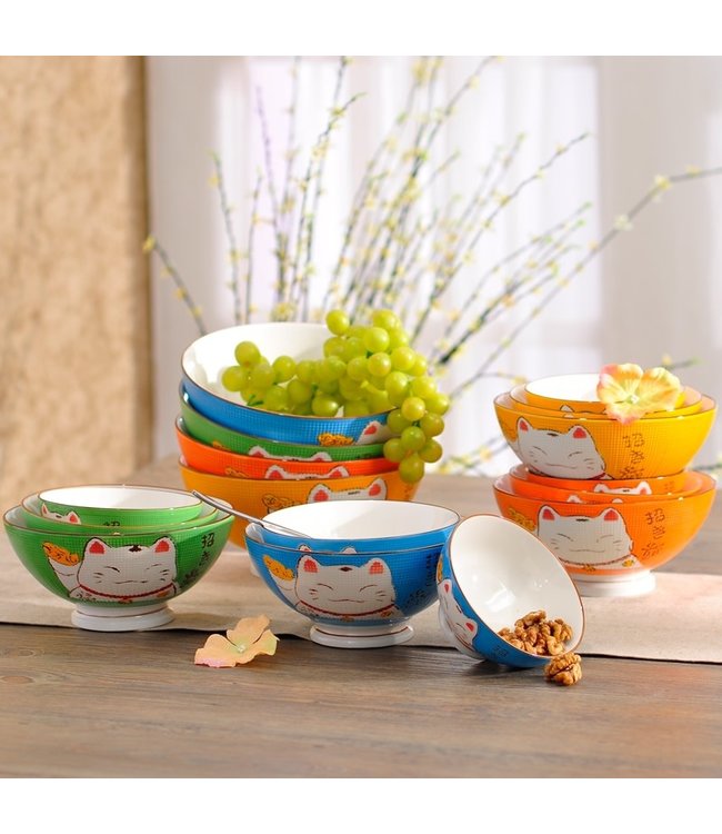 Japanese Tableware Lucky Cat Bowl Medium Yellow 15cm