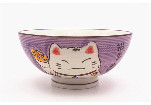 Fine Asianliving Japanese Tableware Lucky Cat Bowl Small Purple 12.5cm