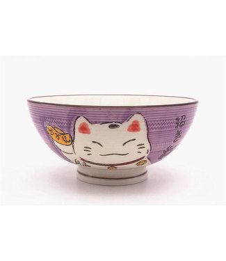 Fine Asianliving Japanese Tableware Lucky Cat Rice Bowl Purple 11cm