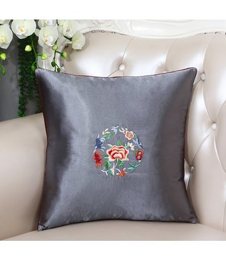 Fine Asianliving Coussin Chinois Gris Fleurs 45x45cm