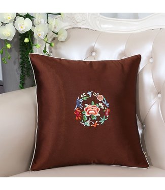 Fine Asianliving Chinese Cushion Brown Flowers 45x45cm