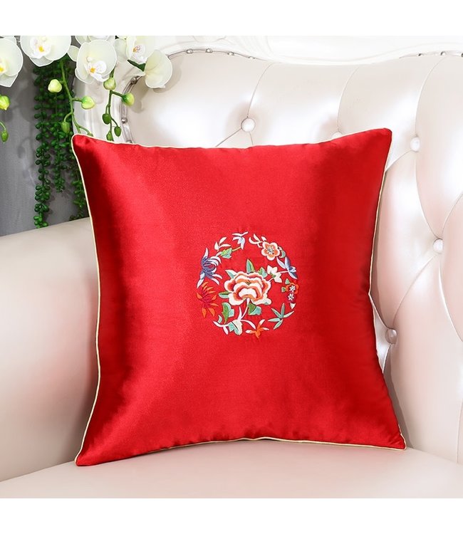 Chinese Cushion Red Flowers 45x45cm