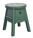 Tabouret Chinois Pin Vert Peint à la Main d'Inspiration Tibétaine P32xH41cm