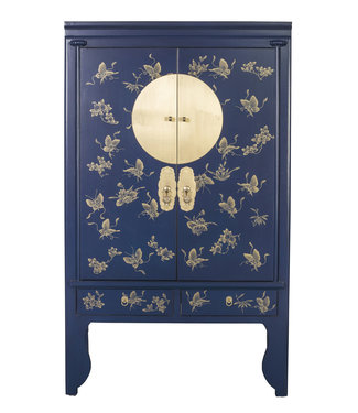 Fine Asianliving Chinese Bruidskast Midnight Blauw Handbeschilderd - Orientique Collectie B100xD55xH175cm