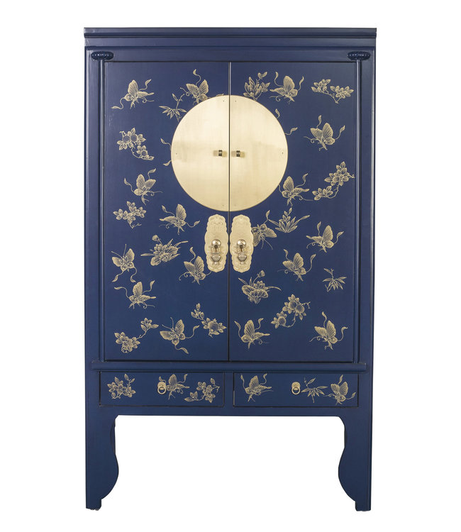 Chinese Bruidskast Midnight Blauw Handbeschilderd - Orientique Collectie B100xD55xH175cm