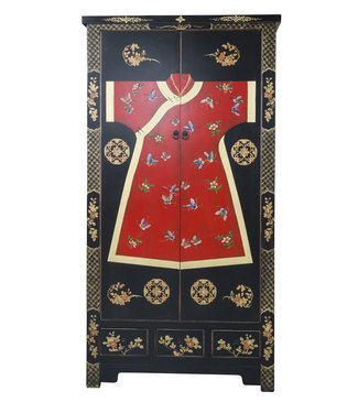 Fine Asianliving Chinese Cabinet Black Kimono Handpainted W100xD55xH190cm