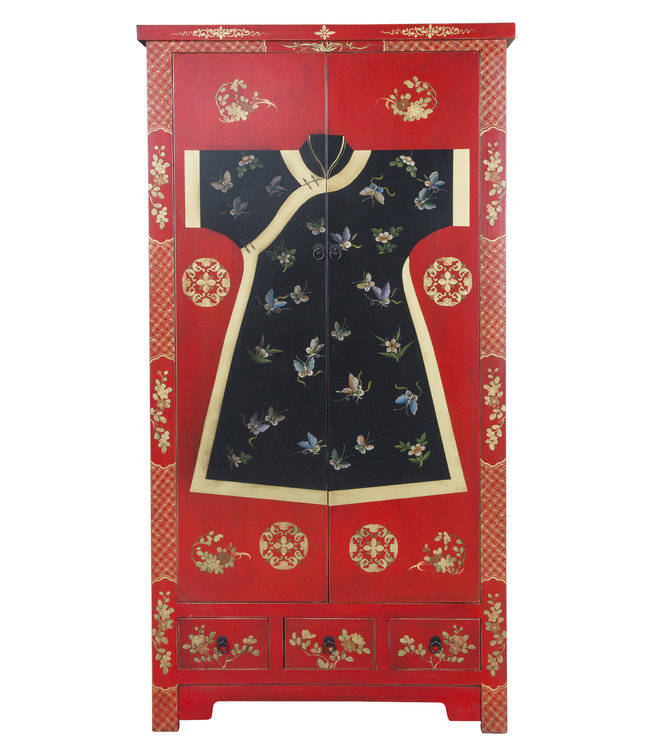 Armoire Chinoise Rouge Kimono Peinte à la Main L100xP55xH190cm