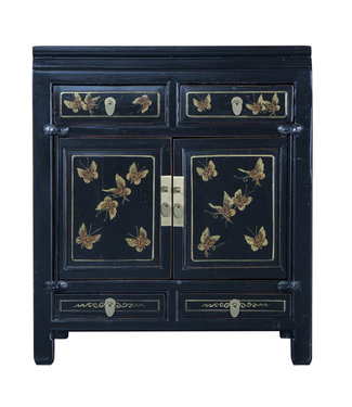 Fine Asianliving Antique Chinese Cabinet Black Butterflies Handpainted W80xD40xH80cm