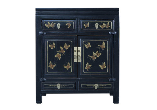 Fine Asianliving Antique Chinese Cabinet Black Butterflies Handpainted W80xD40xH80cm