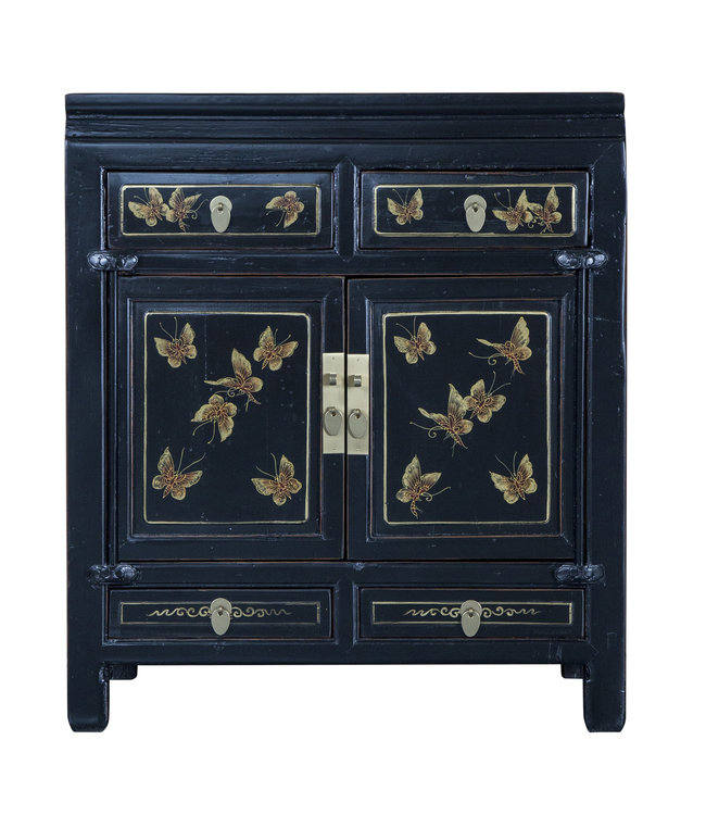 Antique Chinese Cabinet Black Butterflies Handpainted W80xD40xH80cm