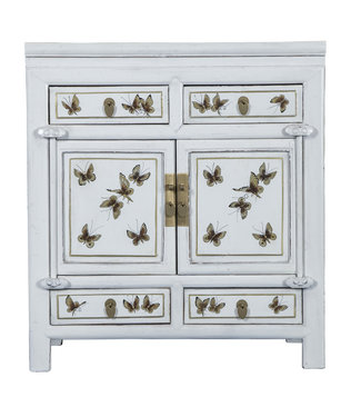 Fine Asianliving Armoire Chinoise Ancienne Blanche Papillons Peint à la Main L80xP40xH80cm