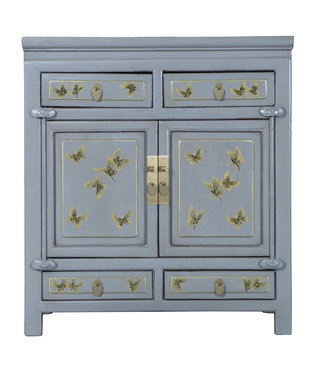 Fine Asianliving Antique Chinese Cabinet Cloud Grey Butterflies Handpainted W80xD40xH80cm