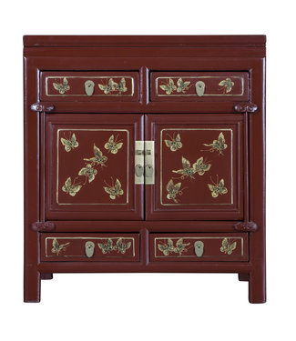 Fine Asianliving Antique Chinese Cabinet Dark Rouge Butterflies Handpainted W80xD40xH80cm