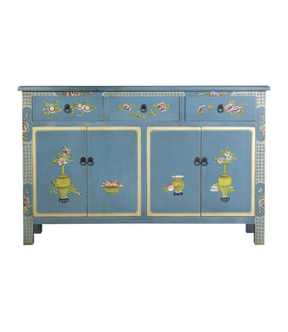 Fine Asianliving Buffet Chinois Bleu Peint à la Main L140xP34xH90cm