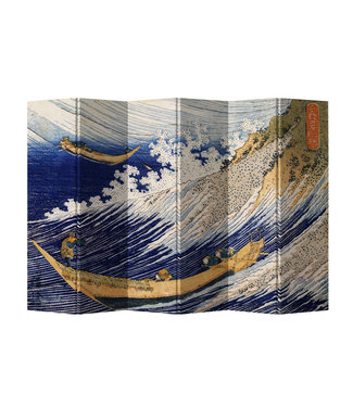 Fine Asianliving Paravento Giapponese L240xA180cm Onde dell'Oceano Hokusai