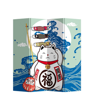 Fine Asianliving Paravent Japonais L160xH180cm 4 Panneaux Chat Chanceux