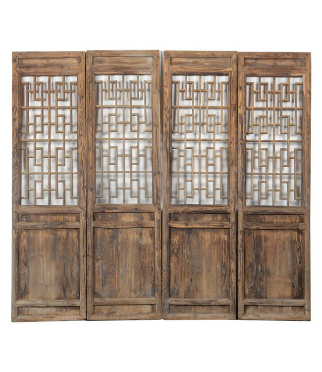 Paravent Chinois Ancien 19ème Siècle Sculpté à  la Main W260xD7xH244cm