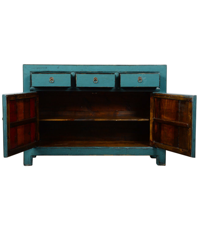 Antikes Chinesisches Sideboard Blau Hochglanz B128xT40xH91cm