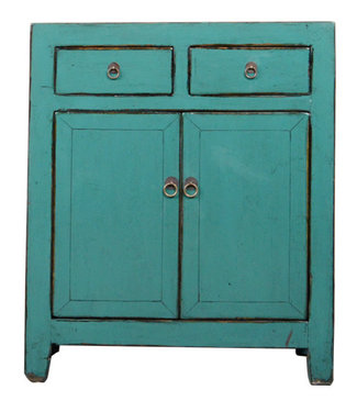 Fine Asianliving Armoire Chinoise Ancienne Bleu Haute Brillance L128xP40xH91cm