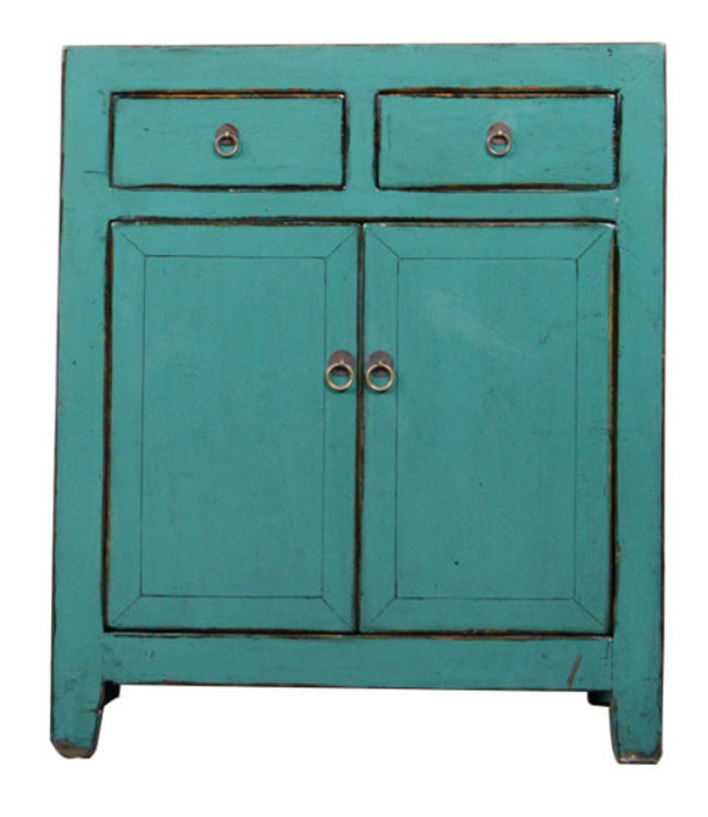 Armoire Chinoise Ancienne Bleu Haute Brillance L128xP40xH91cm