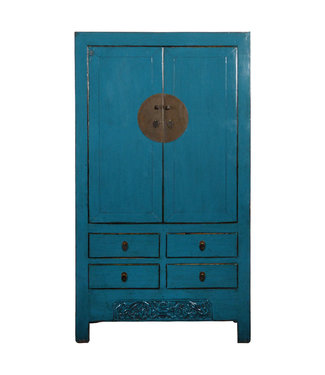 Fine Asianliving Antique Chinese Wedding Cabinet Blue High Gloss W104xD50xH188cm