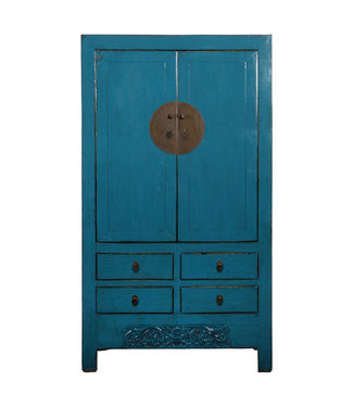 Fine Asianliving Armoire de Mariage Chinoise Ancienne Bleu Haute Brillance L104xP50xH190cm