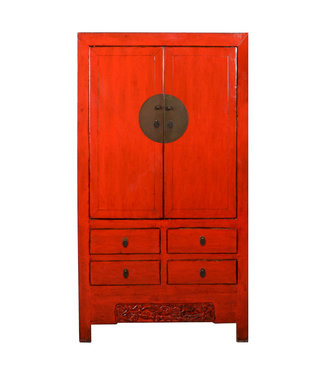 Fine Asianliving Armadio Cinese Antico Rosso Lucido L103xP50xH188cm