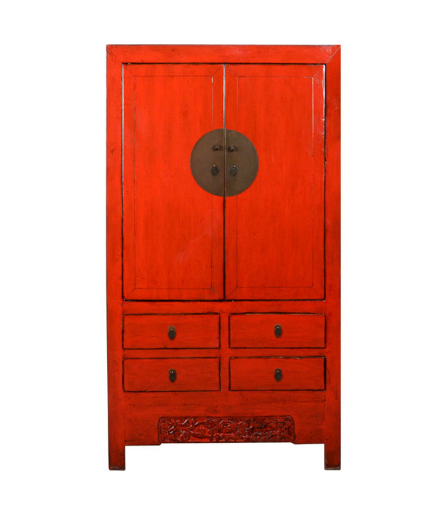 Antique Chinese Wedding Cabinet Red High Gloss W103xD50xH188cm