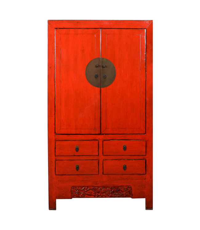 Armoire de Mariage Chinoise Ancienne Rouge Haute Brillance L103xP50xH188cm