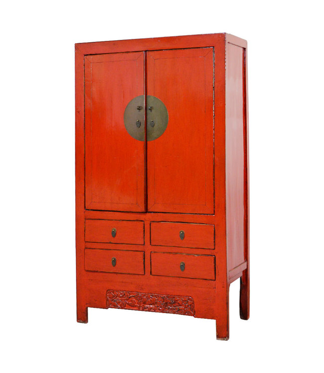 Armoire de Mariage Chinoise Ancienne Rouge Haute Brillance L103xP50xH188cm