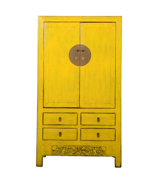 Fine Asianliving Armadio Nuziale Cinese Antico Giallo Lucido L104xP51xA190cm