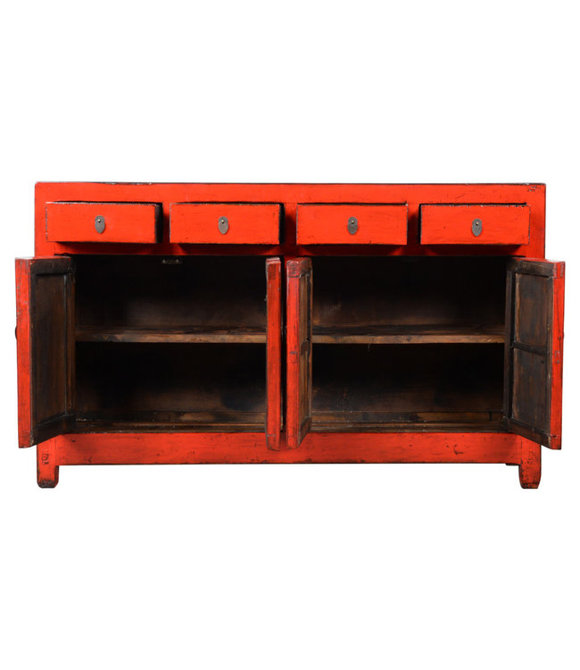 Buffet Chinois Ancien Rouge Haute Brillance L153xP40xH91cm