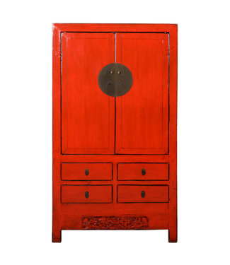 Fine Asianliving Armadio Cinese Antico Rosso Lucido L104xP49xH193cm