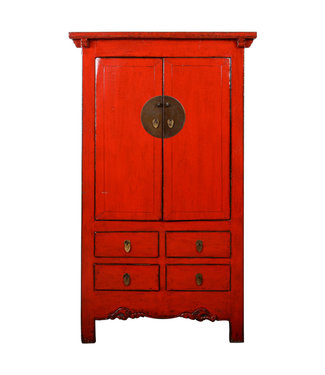 Fine Asianliving Antique Chinese Wedding Cabinet Red High Gloss W107xD60xH180cm