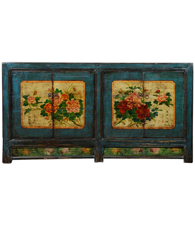 Antique Chinese Sideboard Blue Handpainted High Gloss W160xD41xH86cm