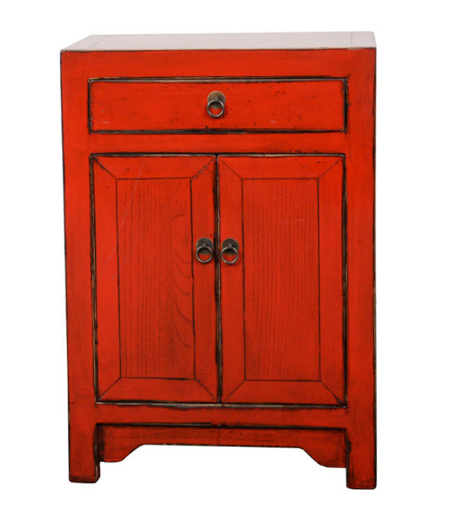 Table de Chevet Chinoise Rouge Haute Brillance L42xP32xH60cm
