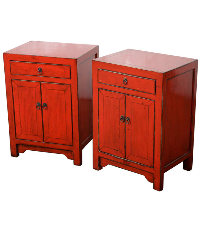 Chinesischer Nachttisch Nachtschrank Rot Hochglanz B42xT32xH60cm