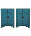 Chinesischer Nachttisch Nachtschrank Blau Hochglanz B42xT32xH60cm