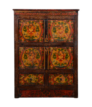 Fine Asianliving Armadio Tibetano Antico Dipinto a Mano L75xP38xA100cm