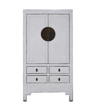 Fine Asianliving Armoire de Mariage Chinoise Ancienne Blanche Haute Brillance L102xP50xH189cm